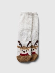 Gap White Reindeer Kids Cosy Fluffy Socks - Image 1 of 1