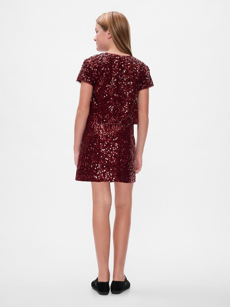 Gap Red Sequin Velvet Mini Skirt (5-13yrs) - Image 2 of 4