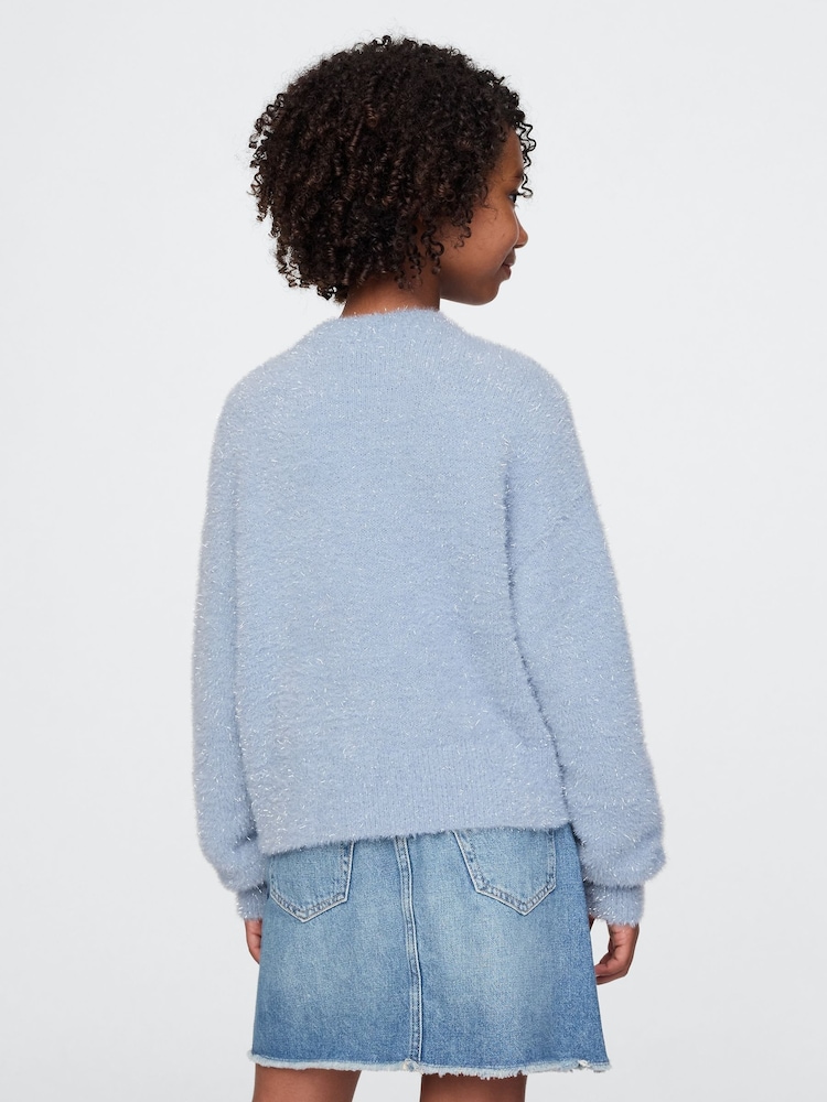 Gap Blue Fuzzy Metallic Crew Neck Jumper - Image 2 of 5