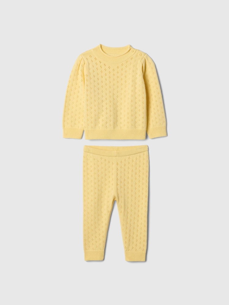 Gap Butter Yellow Cotton Pointelle Puff Sleeve Jumper & Leggings Set (Newborn-24mths) - Image 1 of 2