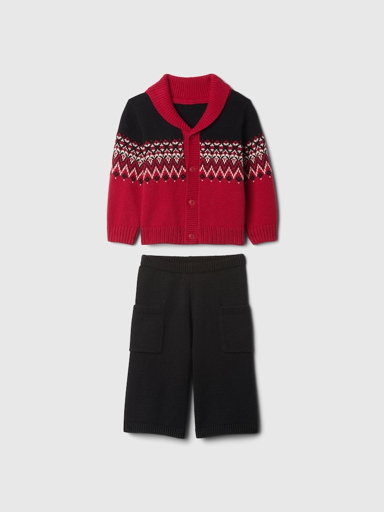 Gap Red Fair Isle Cardigan and Cargo Joggers Set (Newborn-24mths) - Image 1 of 3
