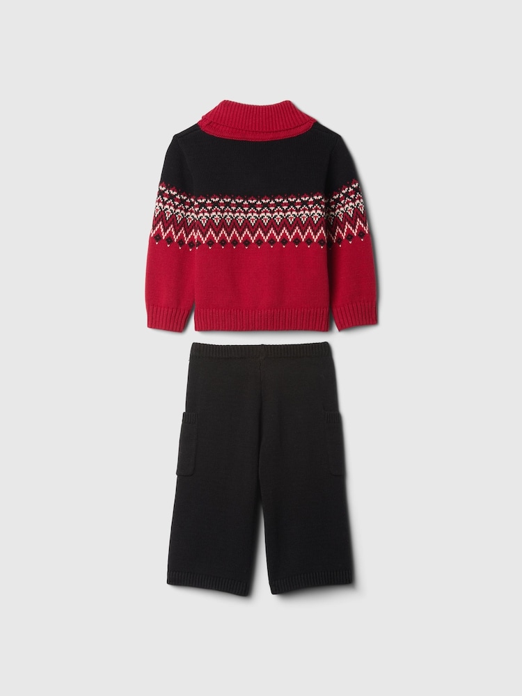 Gap Red Fair Isle Cardigan and Cargo Joggers Set (Newborn-24mths) - Image 2 of 3