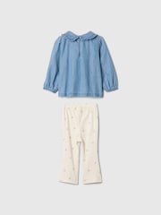 Gap Blue Long Sleeve Ruffle Top and Leggings Set (Newborn-24mths) - Image 2 of 3