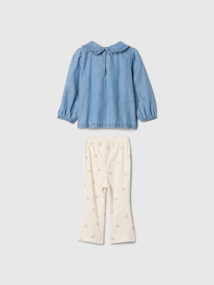 Gap Blue Long Sleeve Ruffle Top and Leggings Set (Newborn-24mths) - Image 2 of 3