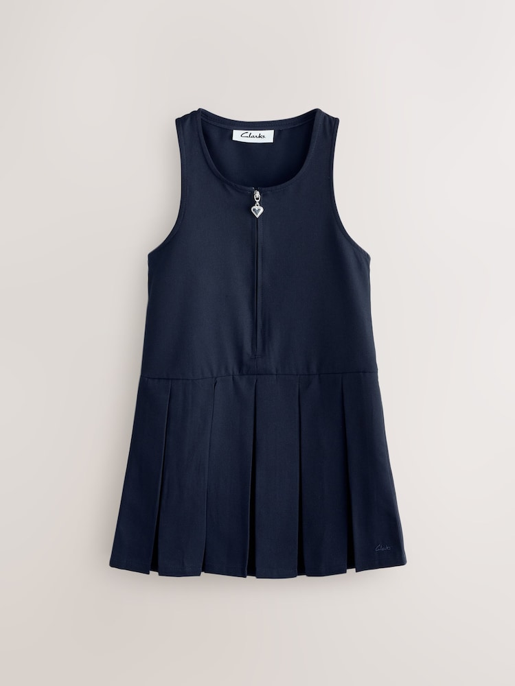 Clarks Navy Girls Zip Front Pleated School Pinafore - Image 1 of 5