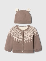 Gap Brown Fair Isle Cardigan & Hat Set (Newborn-24mths) - Image 1 of 3