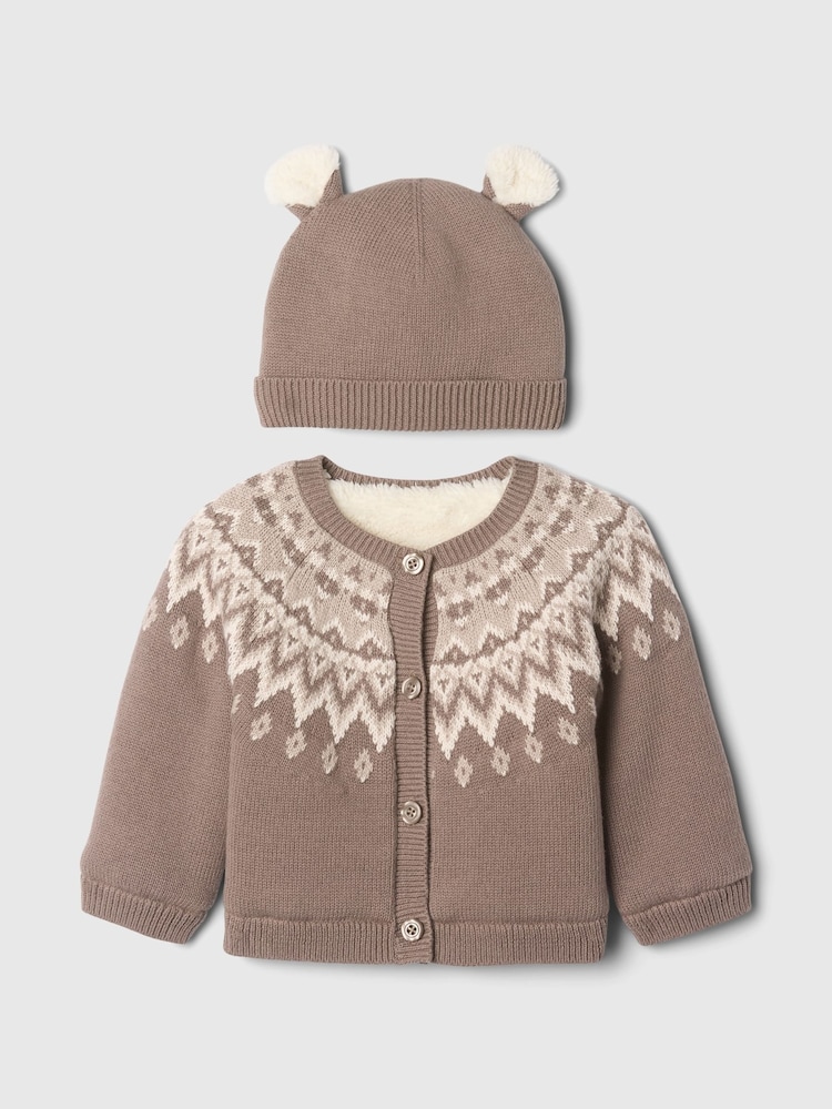 Gap Brown Fair Isle Cardigan & Hat Set (Newborn-24mths) - Image 1 of 3