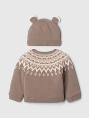 Gap Brown Fair Isle Cardigan & Hat Set (Newborn-24mths) - Image 2 of 3