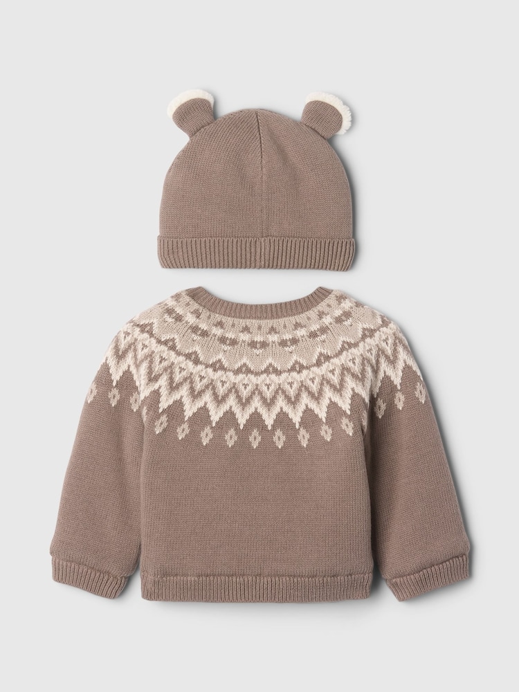 Gap Brown Fair Isle Cardigan & Hat Set (Newborn-24mths) - Image 2 of 3