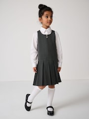 Clarks Grey Girls Zip Front Pleated School Pinafore - Image 1 of 1