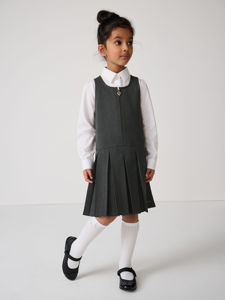 Clarks Grey Girls Zip Front Pleated School Pinafore - Image 1 of 1