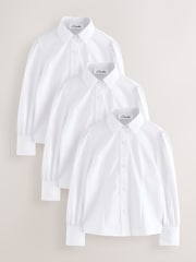 Clarks White Girls Fitted Long Sleeve School Shirts 3 Pack - Image 1 of 5