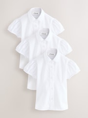 Clarks White Girls Fitted Short Sleeve School Shirts 3 Pack - Image 1 of 6