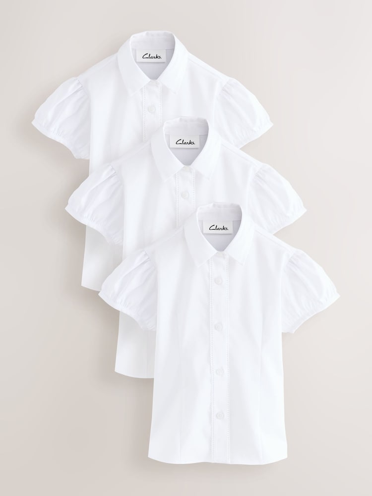 Clarks White Girls Fitted Short Sleeve School Shirts 3 Pack - Image 1 of 6