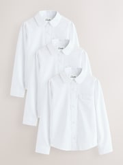 Clarks White Bow Long Sleeve School Shirts 3 Pack - Image 1 of 11
