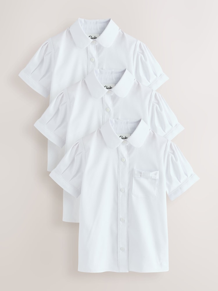 Clarks White Bow Short Sleeve School Shirts 3 Pack - Image 1 of 9