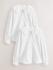Clarks White Collared Long Sleeve School Shirts 2 Pack - Image 1 of 5