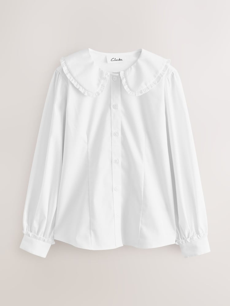 Clarks White Collared Long Sleeve School Shirts 2 Pack - Image 2 of 5