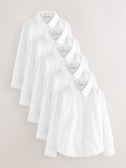 Clarks White Girls Long Sleeve School Shirts 5 Pack - Image 1 of 9