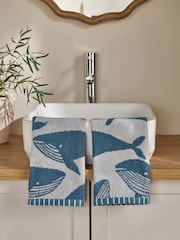 Set of 2 Blue 100% Cotton Whale Face Cloth - Image 1 of 4