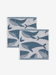 Set of 2 Blue 100% Cotton Whale Face Cloth - Image 2 of 4