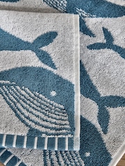 Set of 2 Blue 100% Cotton Whale Face Cloth - Image 4 of 4