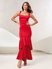 Lipsy Red Strappy Square Neck Ruffle Tiered Maxi Dress - Image 1 of 4