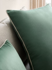 Sage Green 59 x 59cm Matte Velvet Contrast Pipe Cushion - Image 2 of 5