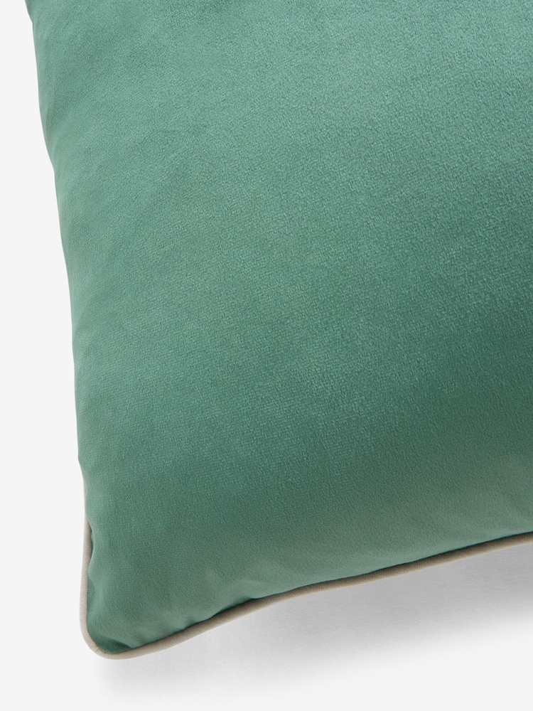 Sage Green 59 x 59cm Matte Velvet Contrast Pipe Cushion - Image 5 of 5