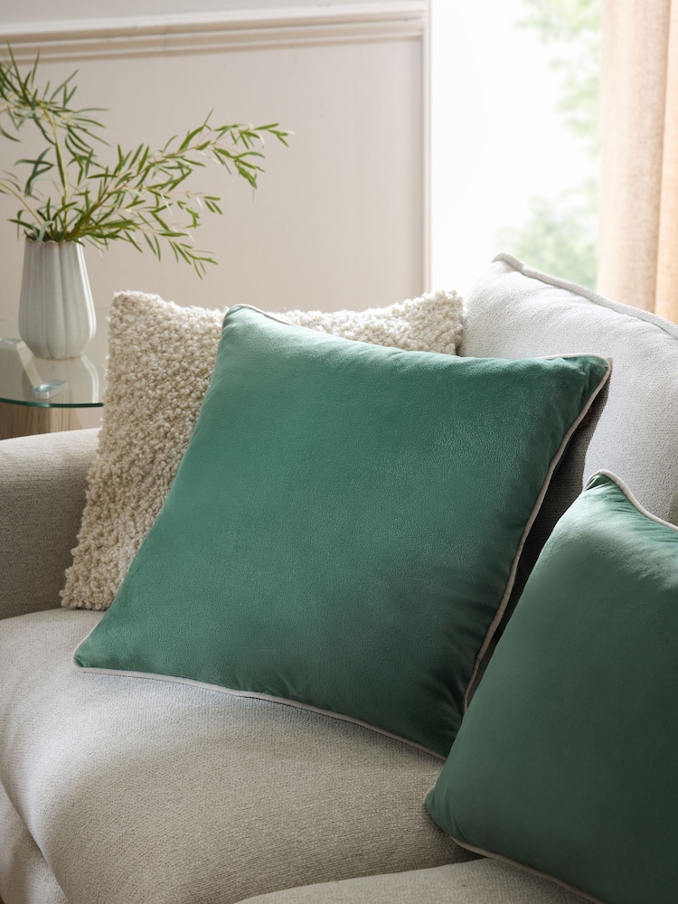 Sage Green 50 x 50cm Matte Velvet Contrast Pipe Cushion - Image 1 of 5