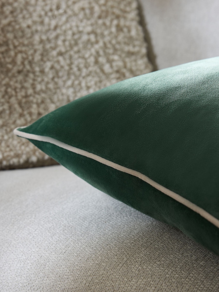 Sage Green 50 x 50cm Matte Velvet Contrast Pipe Cushion - Image 2 of 5