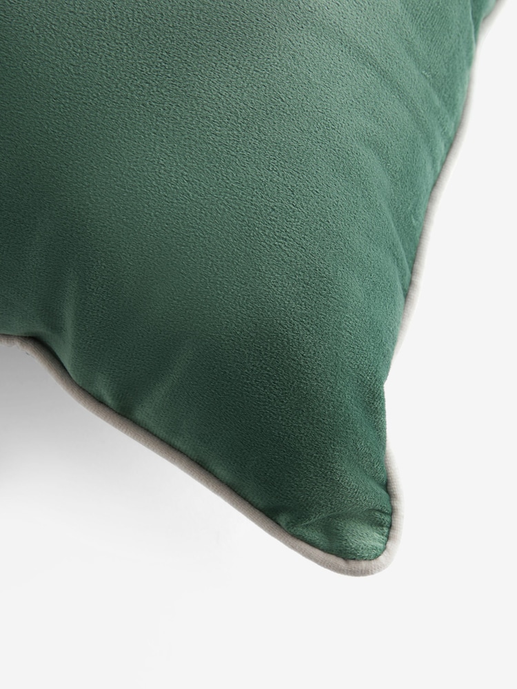 Sage Green 50 x 50cm Matte Velvet Contrast Pipe Cushion - Image 5 of 5