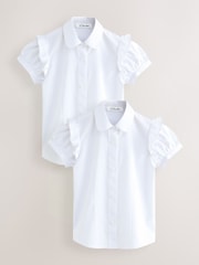 Clarks White Frill Short Sleeve School Shirts 2 Pack - Image 1 of 6