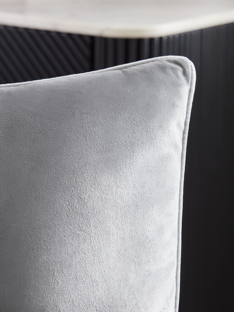 Grey 59 x 59cm Matte Velvet Contrast Pipe Cushion - Image 2 of 5