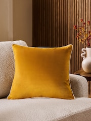 Ochre Yellow 59 x 59cm Matte Velvet Contrast Pipe Cushion - Image 1 of 5