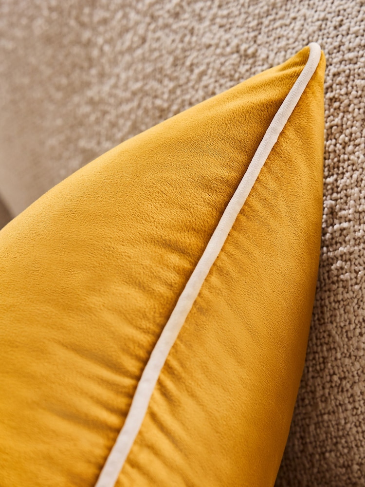 Ochre Yellow 59 x 59cm Matte Velvet Contrast Pipe Cushion - Image 2 of 5
