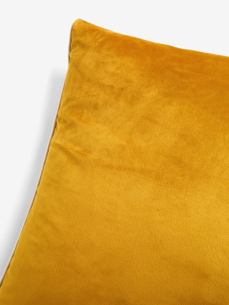 Ochre Yellow 59 x 59cm Matte Velvet Contrast Pipe Cushion - Image 5 of 5