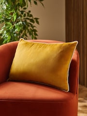 Ochre Yellow 40 x 59cm Matte Velvet Contrast Pipe Cushion - Image 1 of 5
