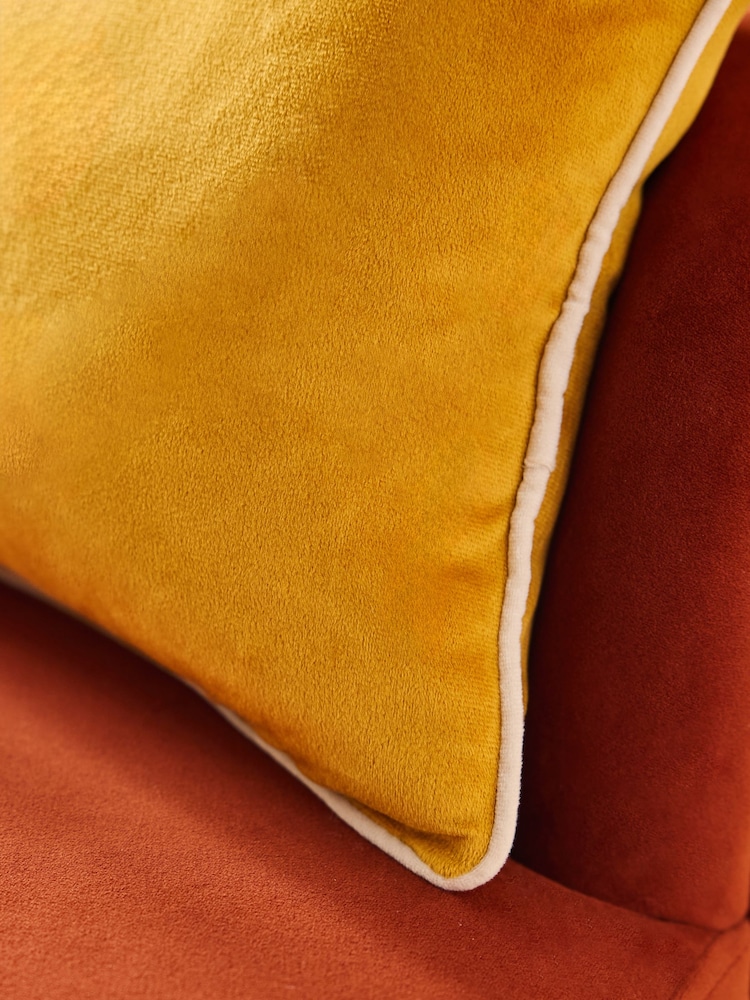 Ochre Yellow 40 x 59cm Matte Velvet Contrast Pipe Cushion - Image 2 of 5