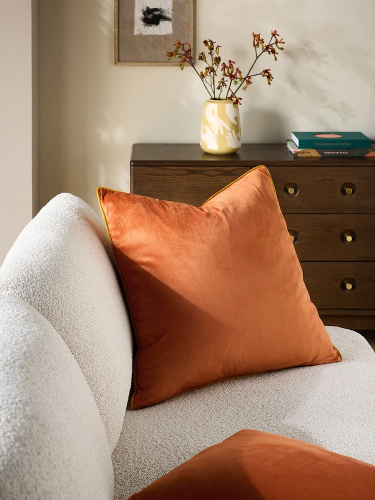 Orange 59 x 59cm Matte Velvet Contrast Pipe Cushion - Image 1 of 5