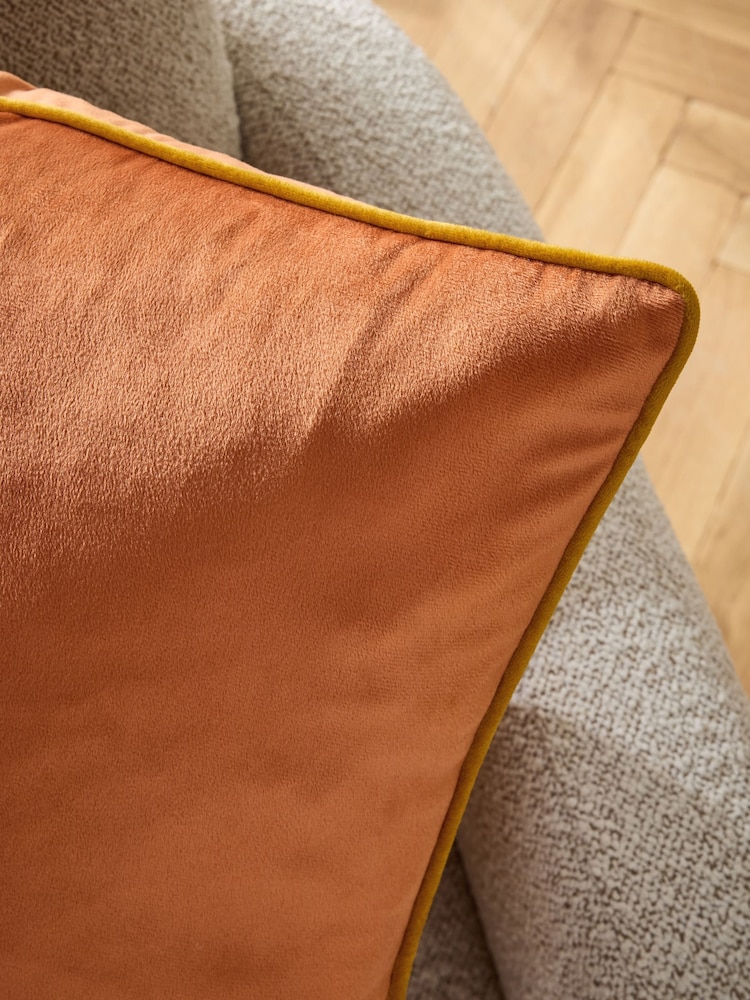 Orange 59 x 59cm Matte Velvet Contrast Pipe Cushion - Image 2 of 5
