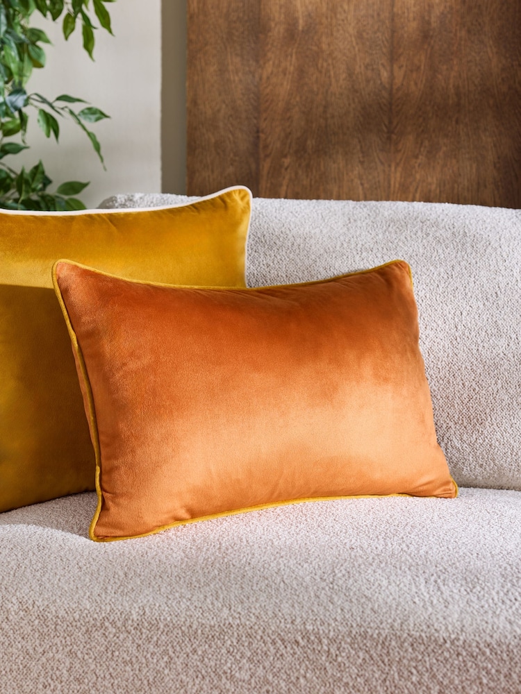 Orange 40 x 59cm Matte Velvet Contrast Pipe Cushion - Image 1 of 5