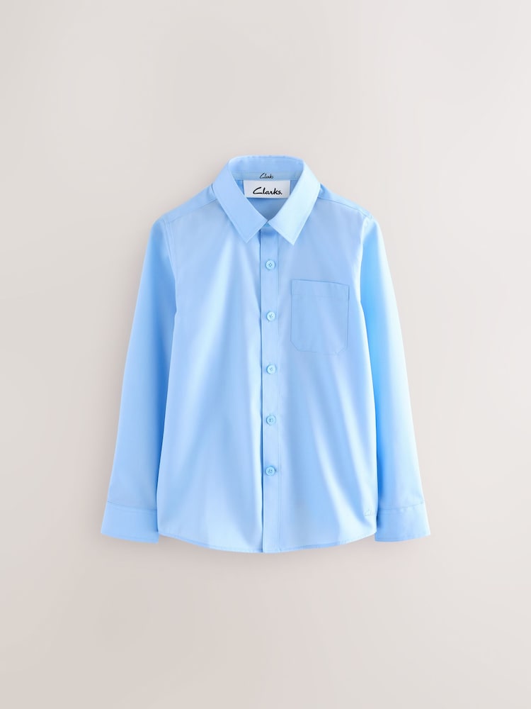 Clarks Blue Boys Long Sleeve School Shirts 3 Pack - Image 2 of 5