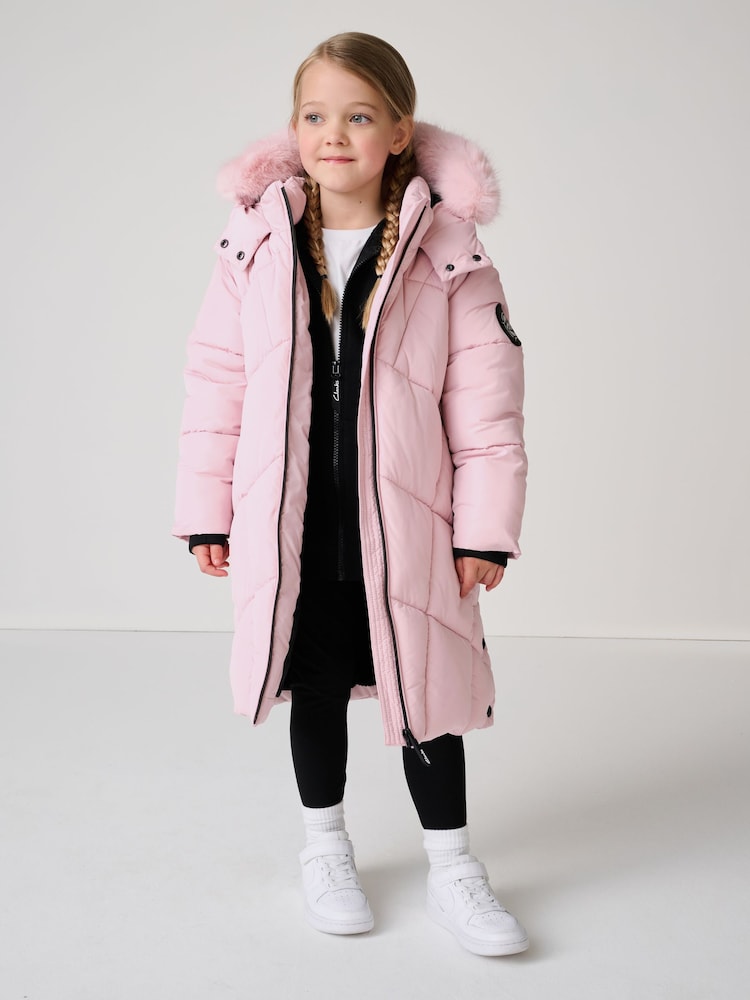 Pink - Clarks Girls Shower Resistant Longline Padded Coat - Bild 1 von 20