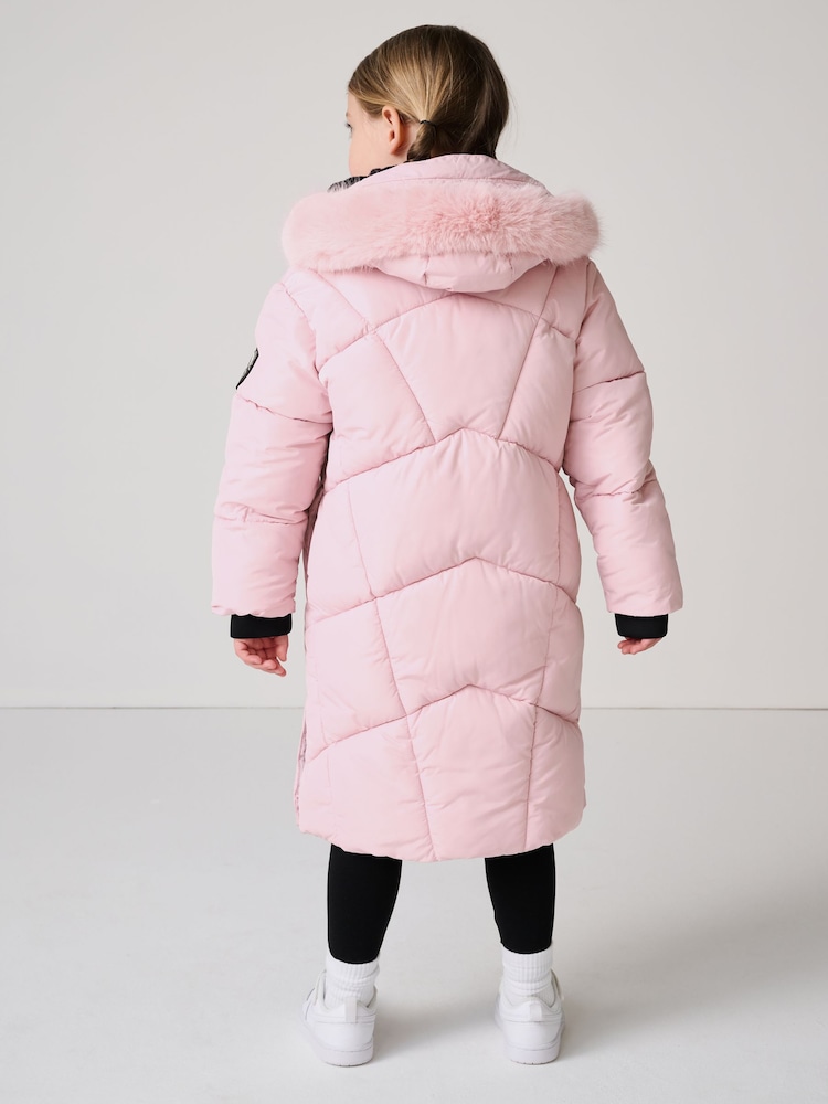 Pink - Clarks Girls Shower Resistant Longline Padded Coat - Bild 2 von 20