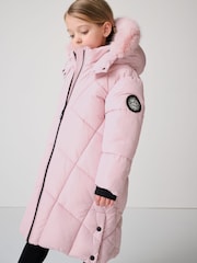 Pink - Clarks Girls Shower Resistant Longline Padded Coat - Bild 3 von 20