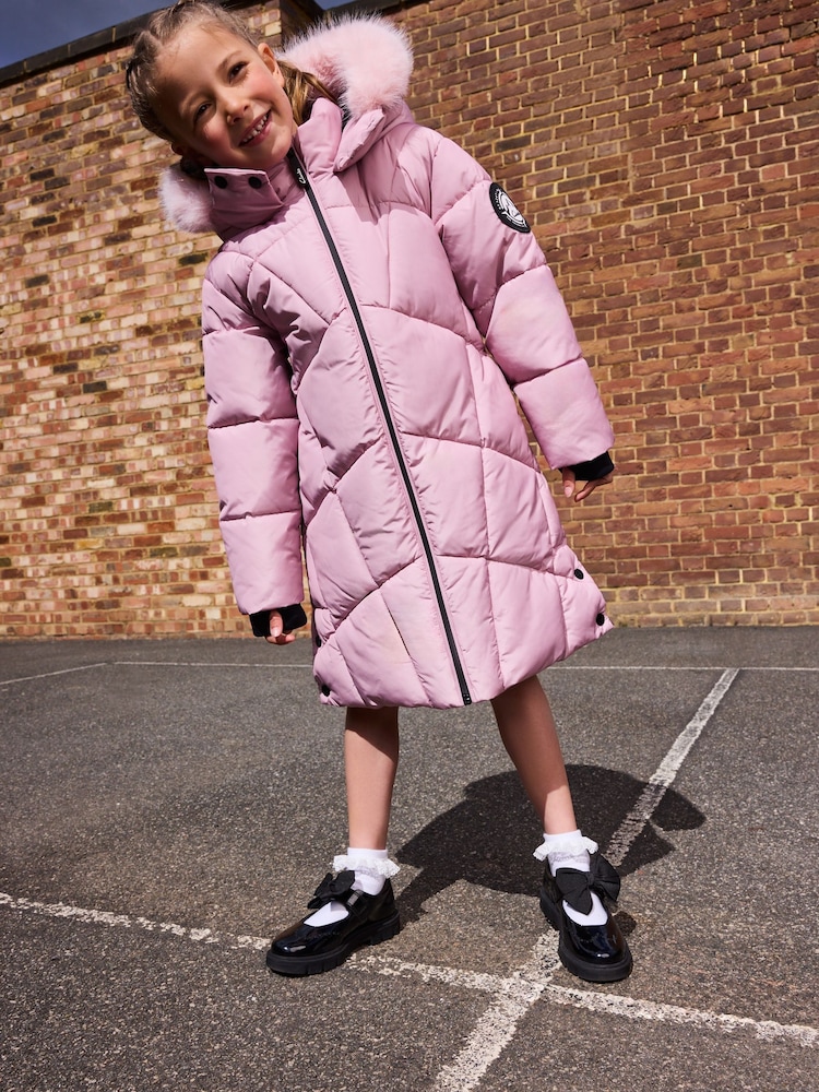 Manteau D'hiver Next Rose Bébé Fille 9-12 Mois Avec Capuche Fourrure