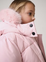 Pink - Clarks Girls Shower Resistant Longline Padded Coat - Bild 5 von 20