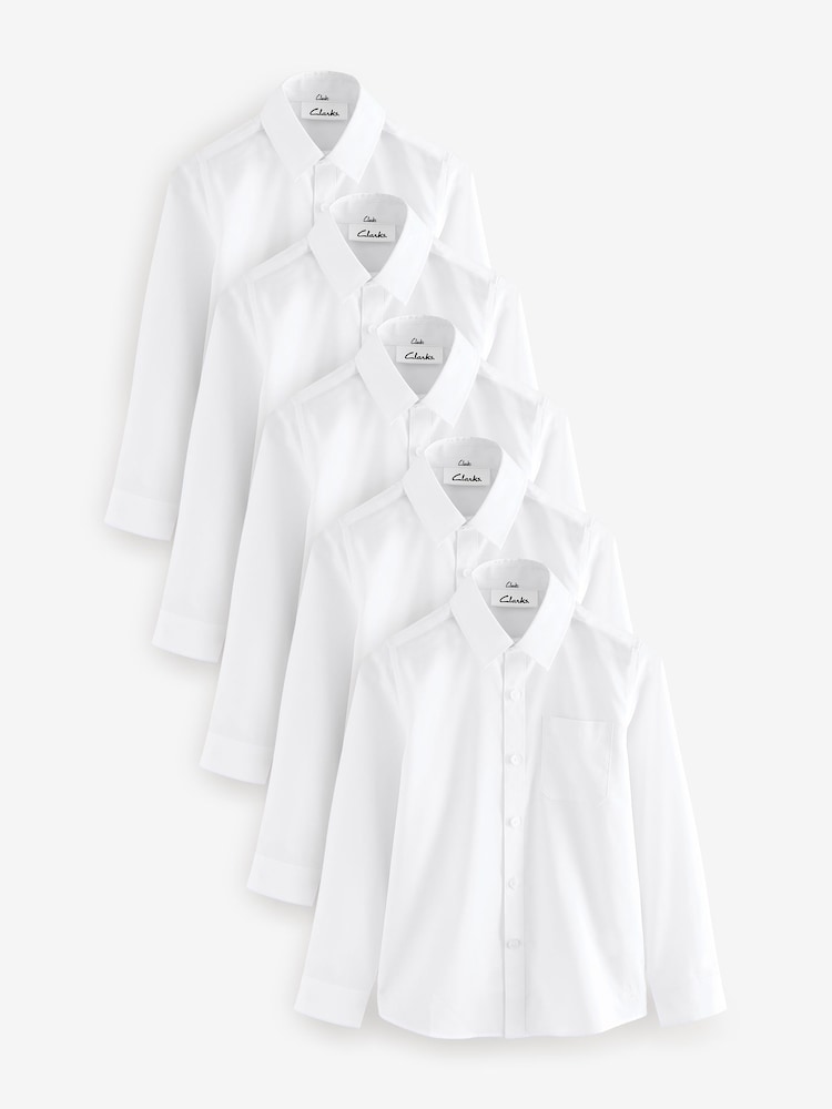 Clarks White Boys Long Sleeve School Shirts 5 Pack - Image 1 of 10