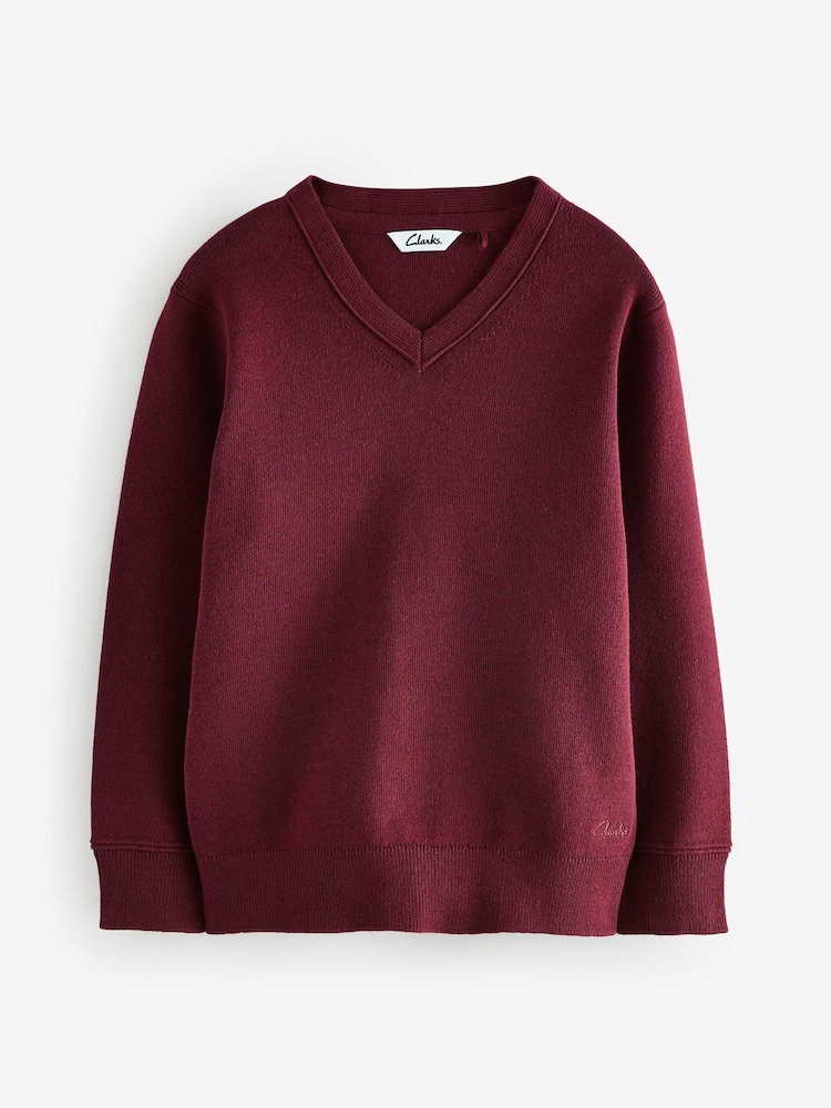 Rojo burdeos - Clarks Unisex Knitted School Jumper - Imagen 1 de 4 Rojo burdeos - Clarks Unisex Knitted School Jumper - Imagen 1 de 4